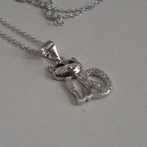 CAT NECKLACE PENDANT LAB CREATED DIAMONDS / 925 STERLING SILVER 11MM BY 17MM - Picture 4 of 9